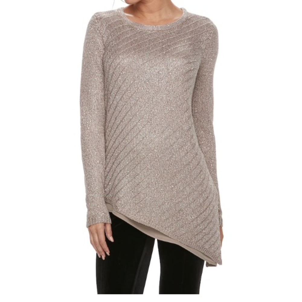 Asymmetrical Sequin Crewneck Sweater Apt9 NWT